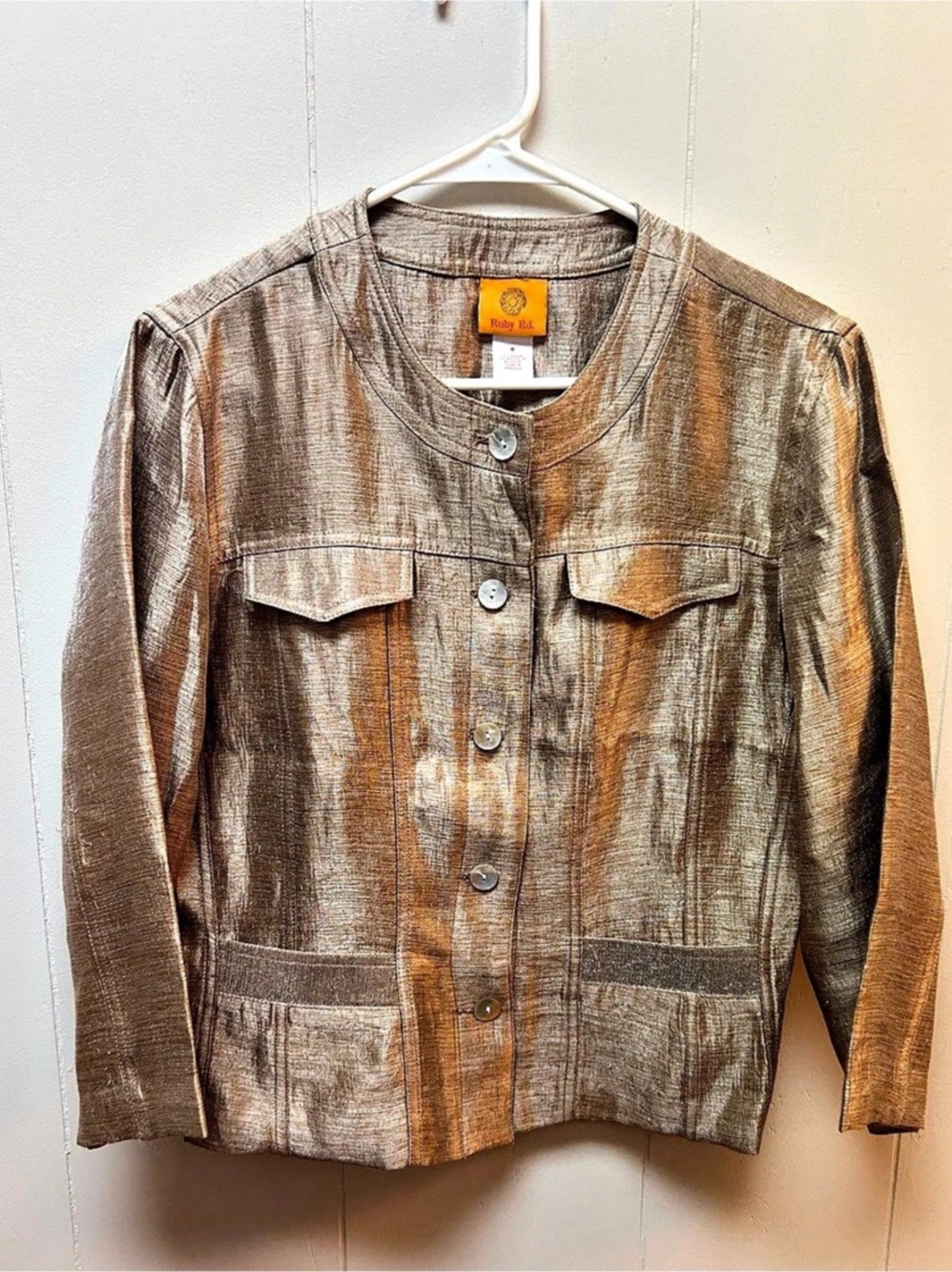 Ruby Rd. Metallic Gold Button Front Jacket Size 8
